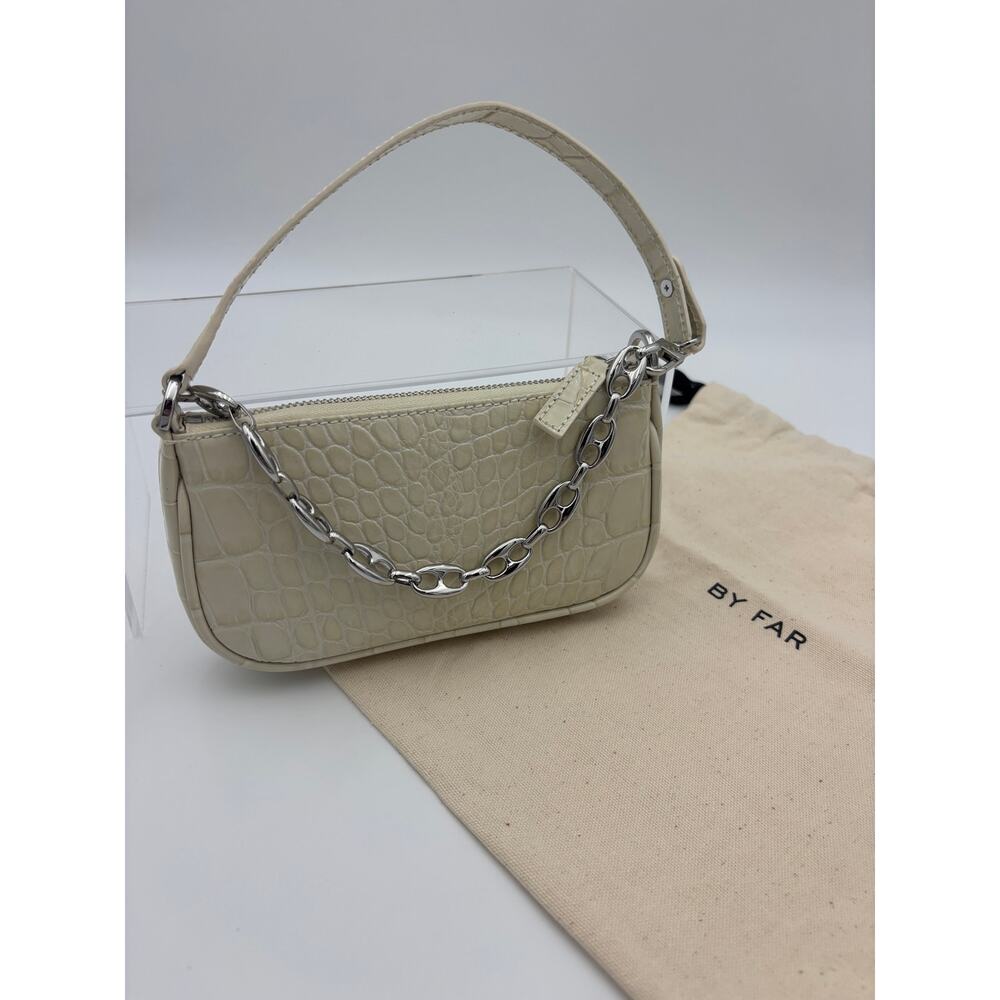 by FAR Mini Rachel Shoulder Bag Cream Crocodile Embossed Leather Chain Strap - Picture 3 of 13